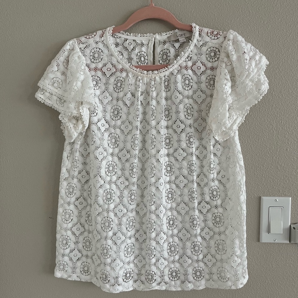 Elegant White Lace/Crochet Top by Loft in Size M